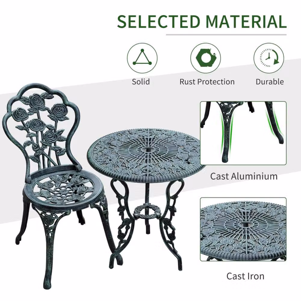 Wyld Haus Lafira 3 Piece Cast Aluminium Bistro Set in Matt Green – 5