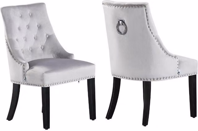 Life Interiors Set of 2 Velvet Dining Chairs with Scoop Knockerback and Button Tufting in Light Grey – 2