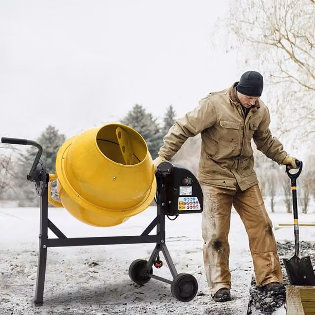 Livingandhome Electric Portable Cement Concrete Mixer with Wheels, Yellow, W: 120 cm