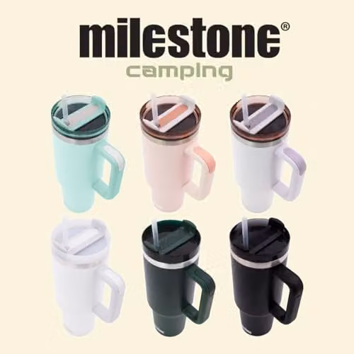 Milestone Camping 40oz Insulated Stainless Steel Tumbler with Straw, Handle and Lid in Green – 5