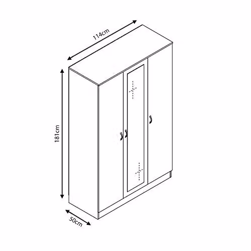 FWStyle Modern High Gloss Grey 3 Door Mirrored Wardrobe with Soft Close Hinges, H 181 x W 114 x D 55 cm – 2