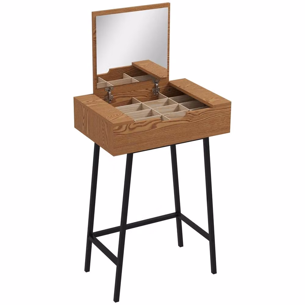 Wyld Haus Fino Leri Industrial Vanity Desk with Flip Up Mirror in Brown and Black, W/D/H: 90 x 60 x 0 cm – 2