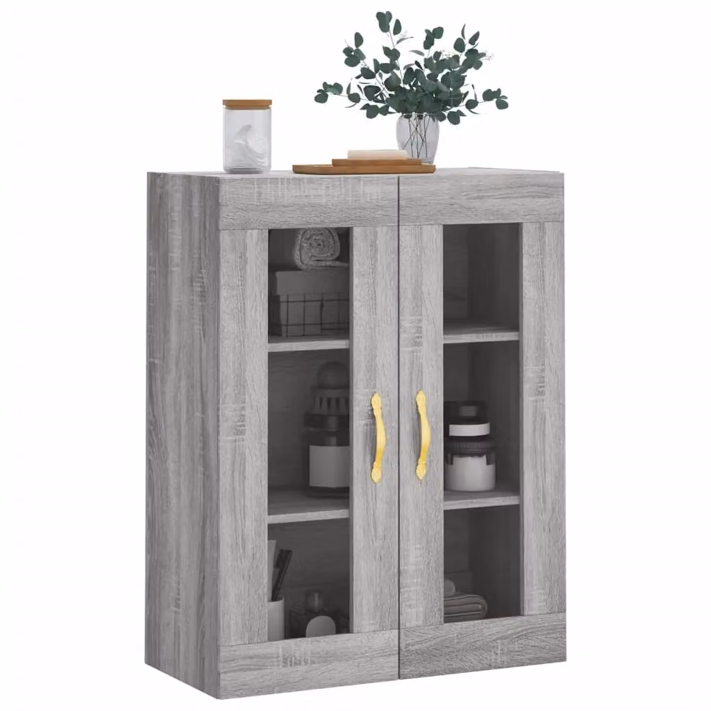 Berkfield Home Wall Mounted Cabinet in Grey Sonoma with Glass Doors, W/D/H: 69.5 x 34 x 90 cm – 3
