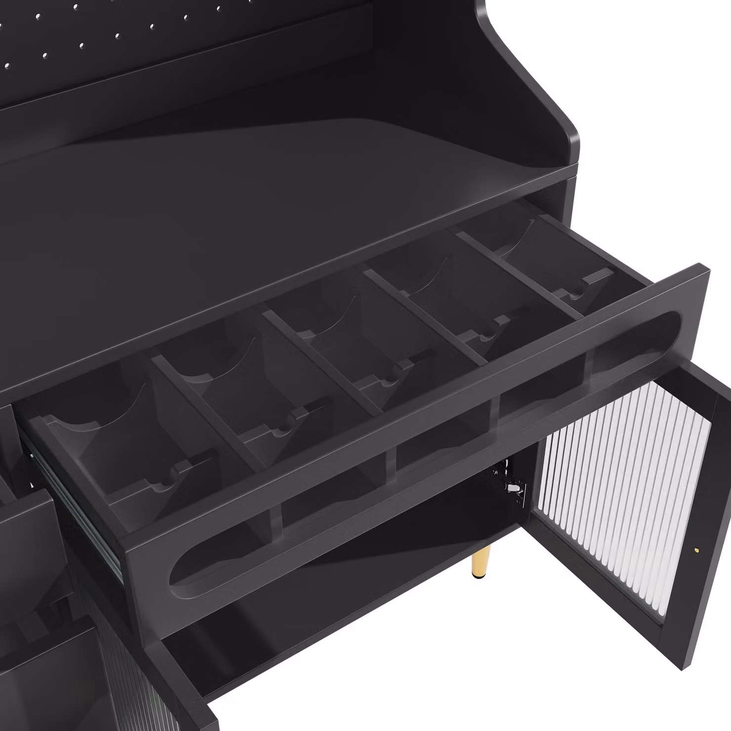 Aosom UK Modern Black Freestanding Highboard with LED Lighting, Adjustable Shelves and Pull-Out Wine Rack, W: 39 cm, D: 39 cm, H: 171 cm – 8