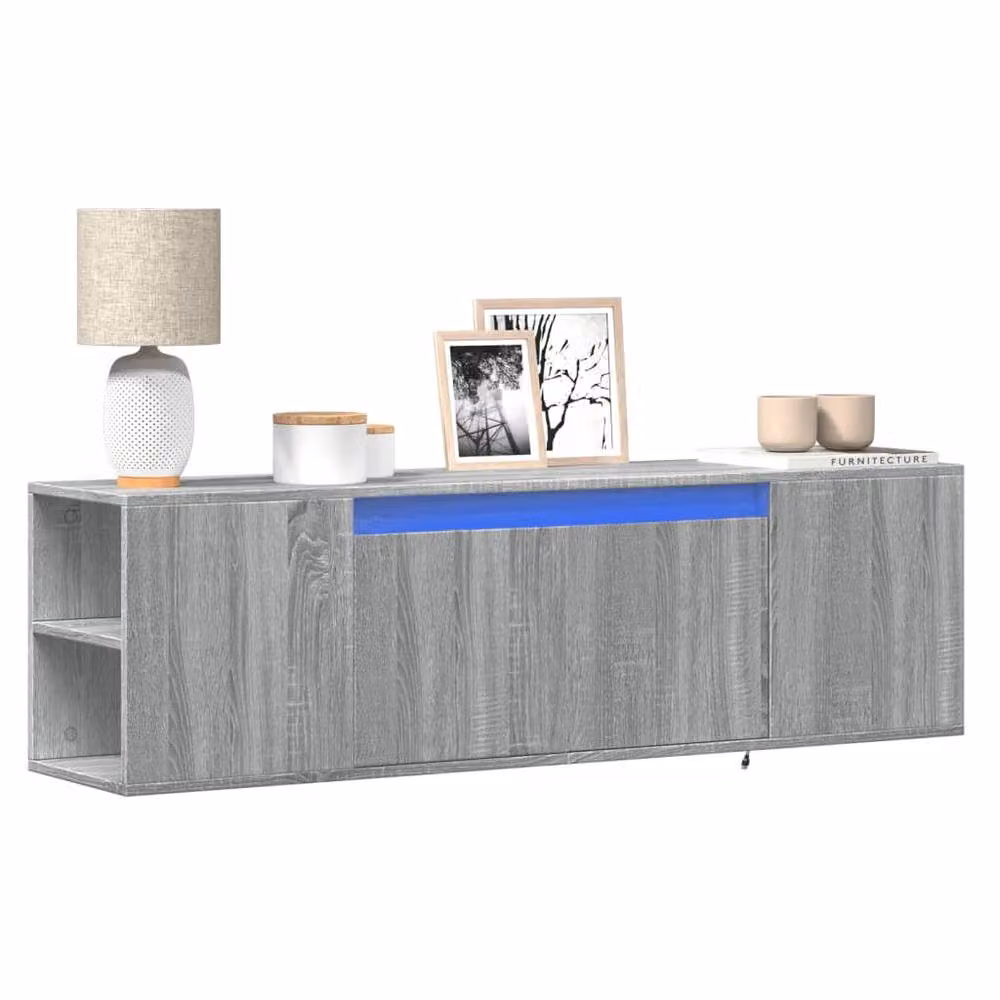 Berkfield Home Modern TV Wall Cabinet with LED Lights in Grey Sonoma, W: 135 cm, D: 31 cm, H: 39.5 cm – 2