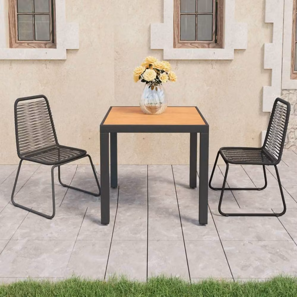 Berkfield Home 3 Piece Modern Garden Dining Set in Black and Brown PVC Rattan and Metal – 2