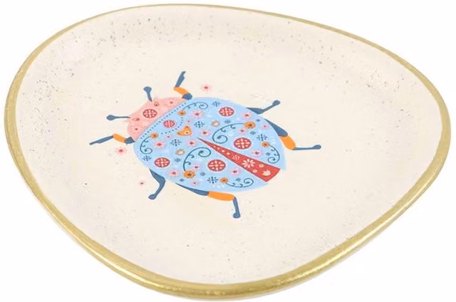 KDMK Floral Ladybird Ceramic Trinket Tray in White and Gold