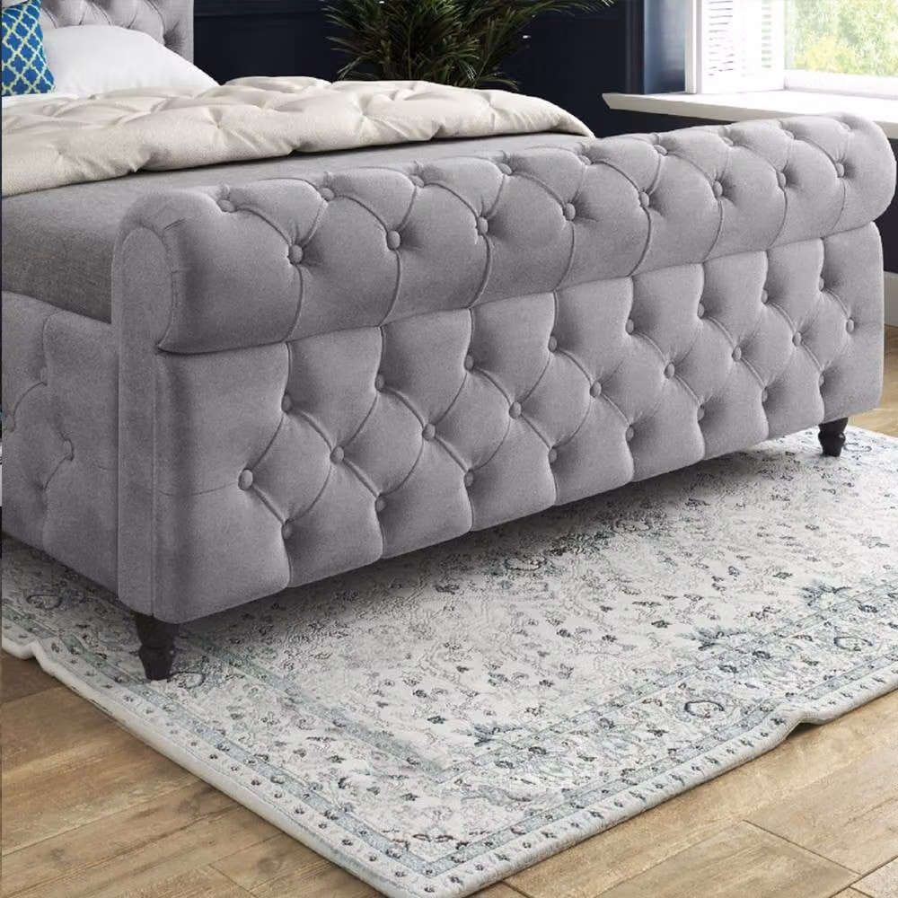 Casani Steventon Sleigh Upholstered Designer Bed Frame in Grey Silver Velvet, W/D/H: 120 x 200 x 128 cm – 5