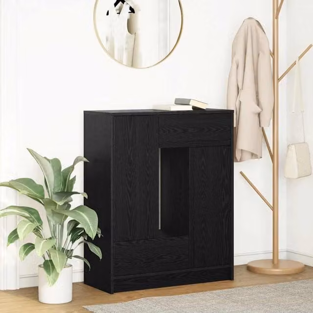 Berkfield Home Modern Sideboard with Drawers and Doors in Black Oak, W/D/H: 73 x 31 x 90 cm