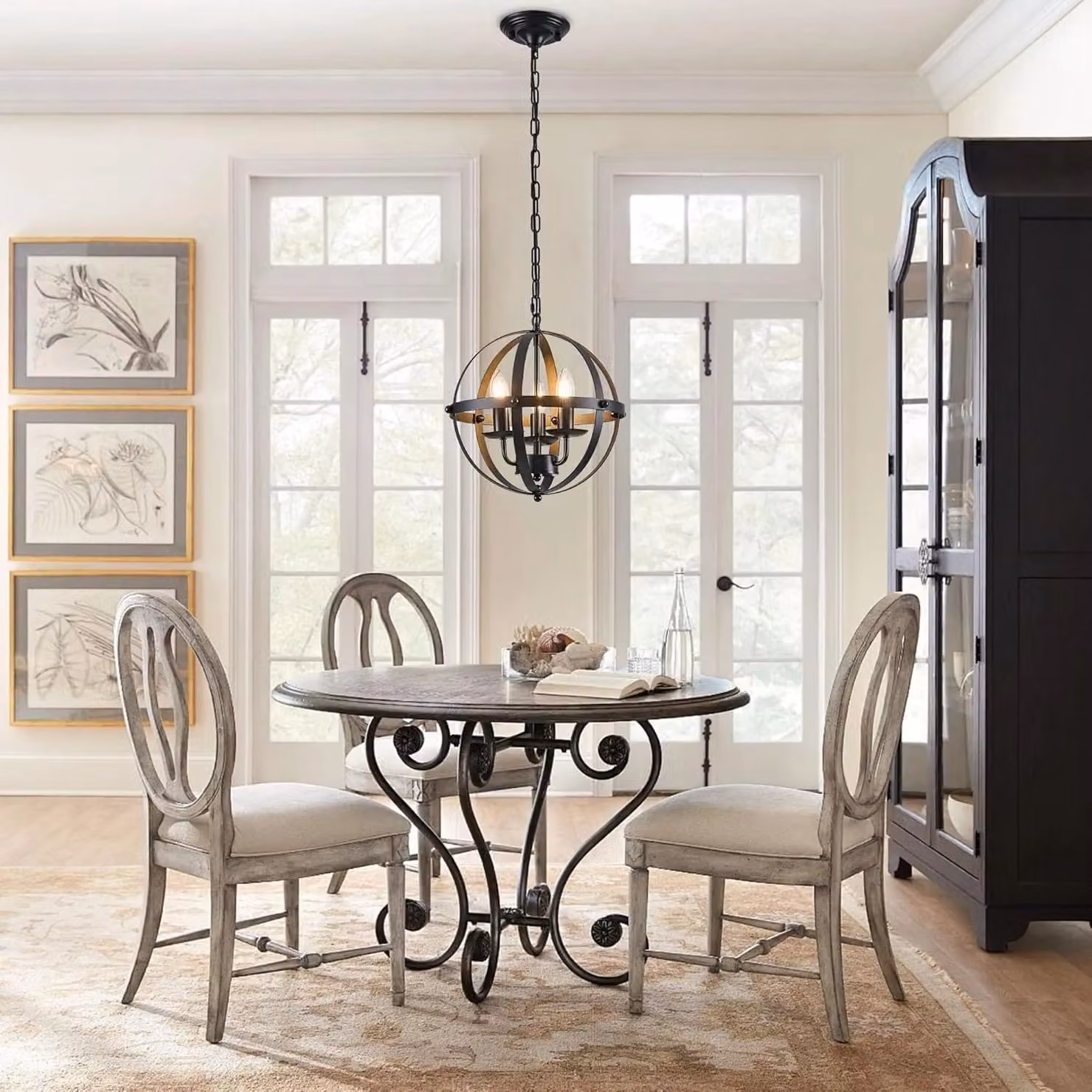 Garwarm Industrial Globe Pendant Light, Black Metal Spherical Vintage Chandelier with Transparent Shade – 4