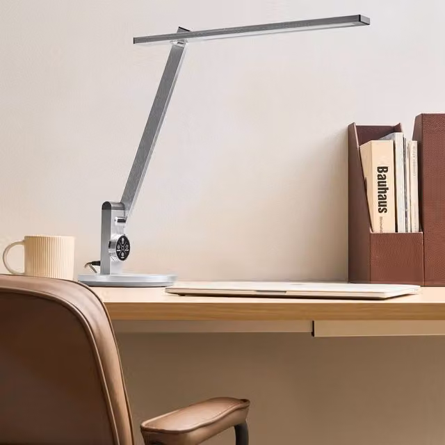 Wyld and Coco Silver Metal Office Desk Lamp with Adjustable Arm and Dimmable Timer Function – 1