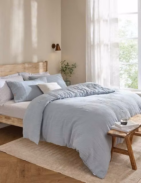 YARD Lark Light Blue Pure Cotton Percale Bedding Set with Pillowcase, 180 x 200 cm