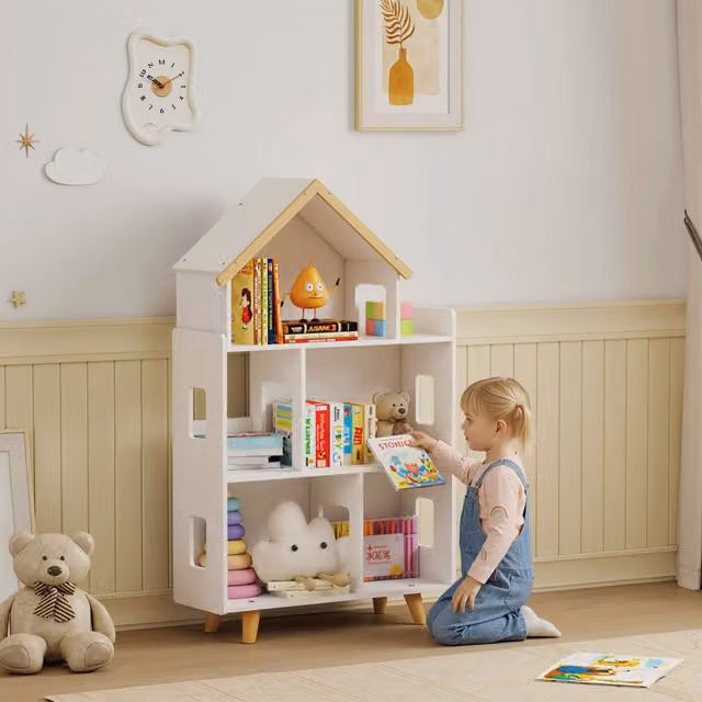 ZONEKIZ 3 Tier Childrens Toy Storage Shelf and Bookcase with 6 Cubbies, White – 1