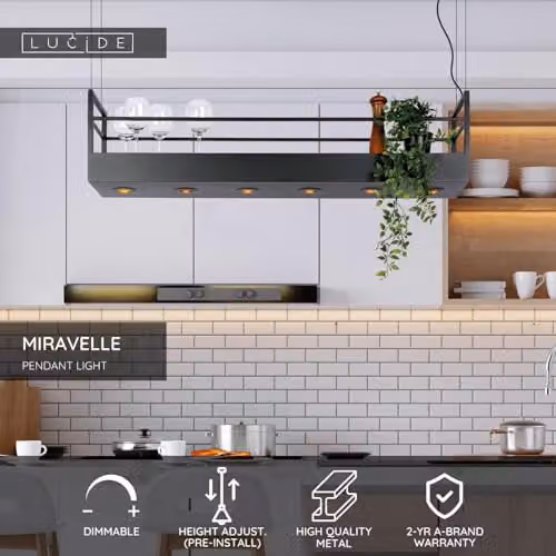 Lucide Miravelle Black Metal Bar Pendant Light with 6xGU10 Sockets – 2