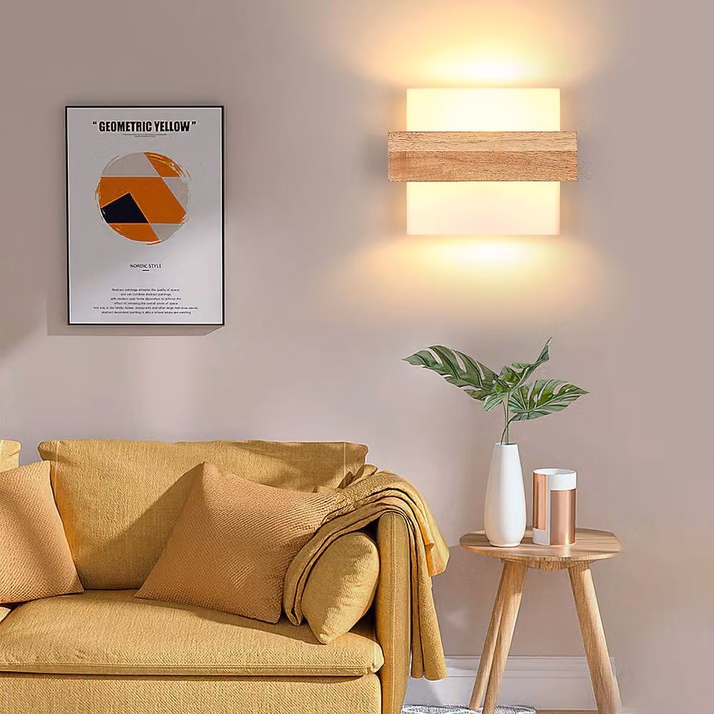 COMELY Modern Square Wooden and Glass Indoor Wall Light with E27 Socket in White and Brown – 2