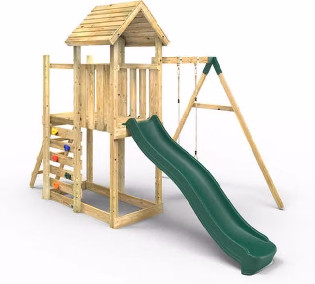 Rebo Wooden Climbing Frame with Swing and Slide in Green