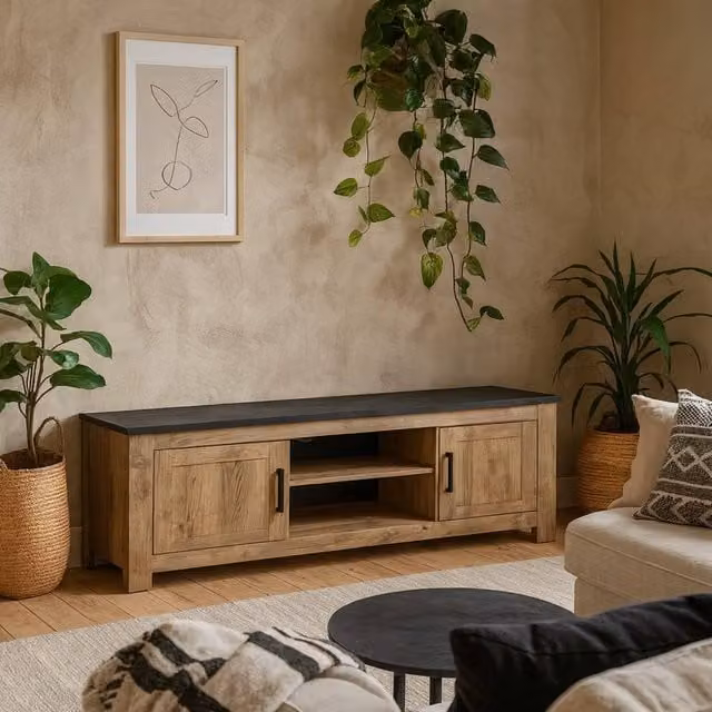 Wyld Haus Juniper 2 Door TV Cabinet in Chestnut and Matera Grey, Width: 189 cm