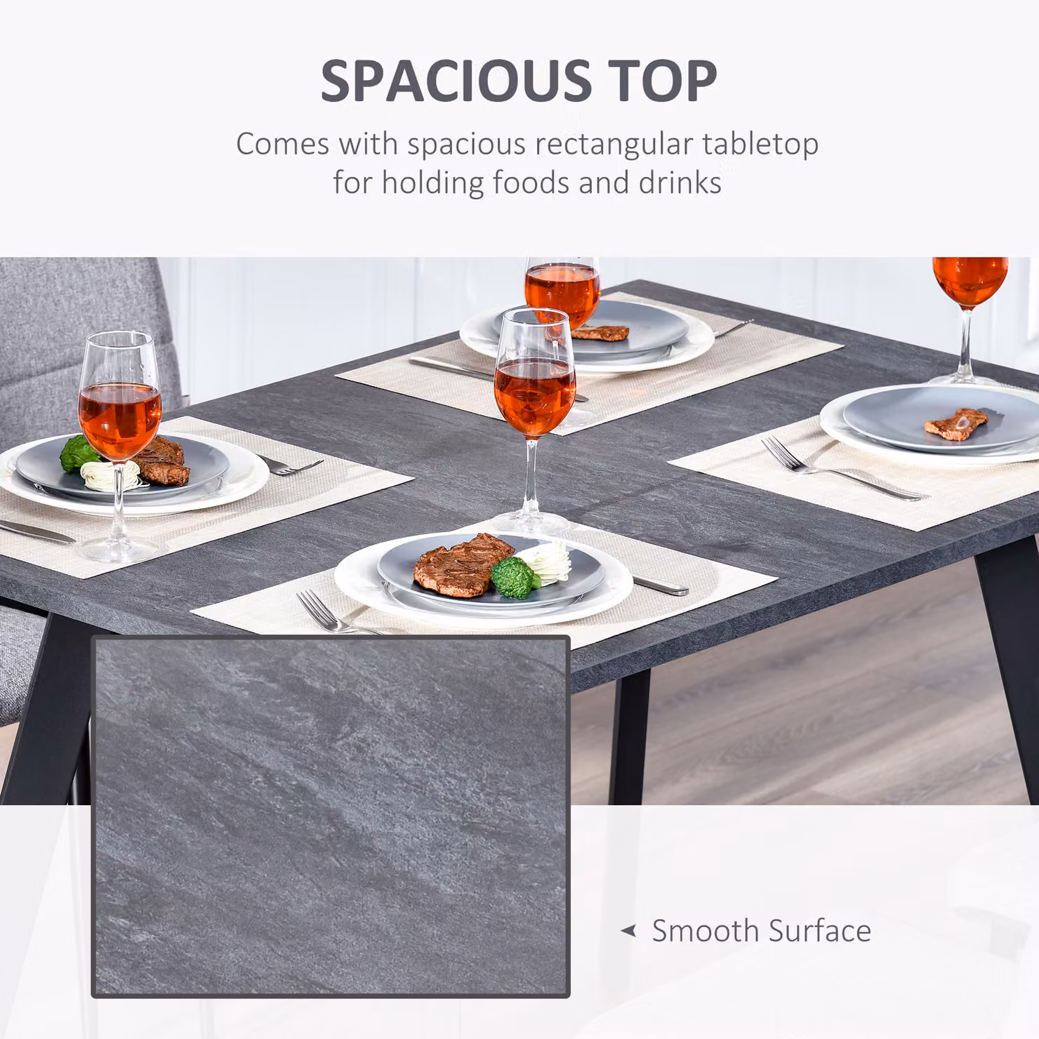 HOMCOM Modern Rectangular Dining Table with Metal Legs in Dark Grey – 4