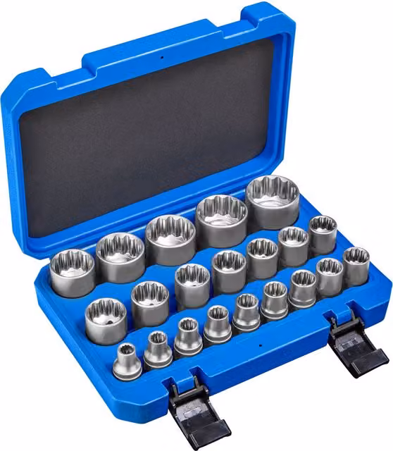 Tectake 21-Piece External Multi-Tooth Socket Set in Blue with Chrome Vanadium Construction
