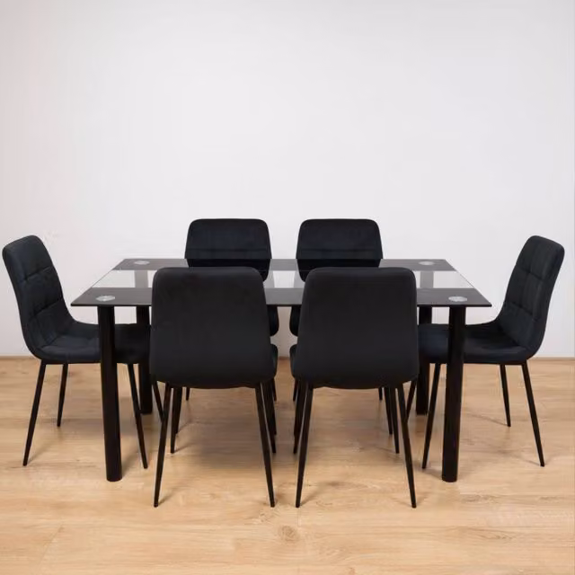 Kosy Koala Modern Black Glass Dining Table and 6 Chairs Set