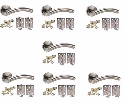 Golden Grace Brushed Silver Arched T-Bar Door Handles with Latch and Hinges