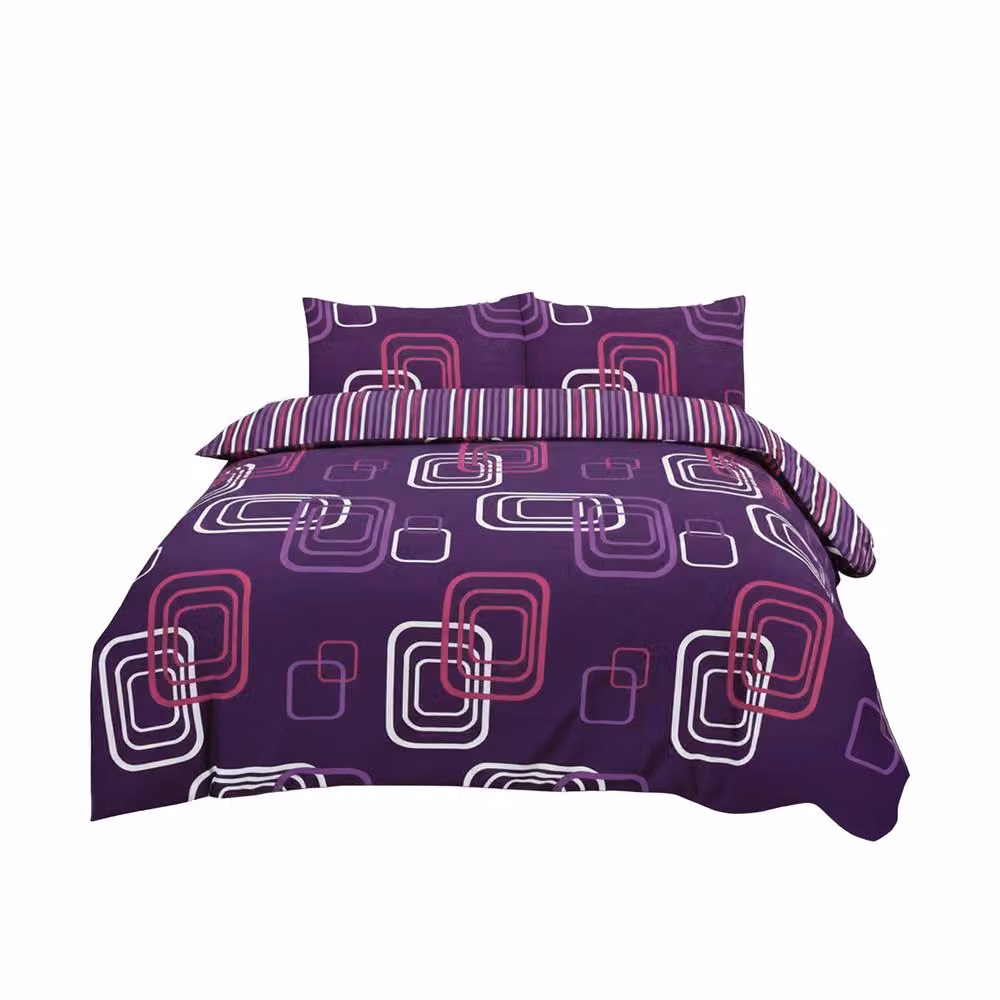 Home Sweet Home UK MonoGrid Graphic Design King Size Duvet Cover and Pillowcase Set in Purple, Polycotton Bed Linen, W/D/H: 240 x 220 x 180 cm – 2