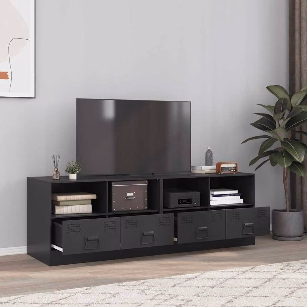 Berkfield Home Set of 2 Black Metal TV Cabinets W/D/H: 67 x 39 x 44 cm – 1