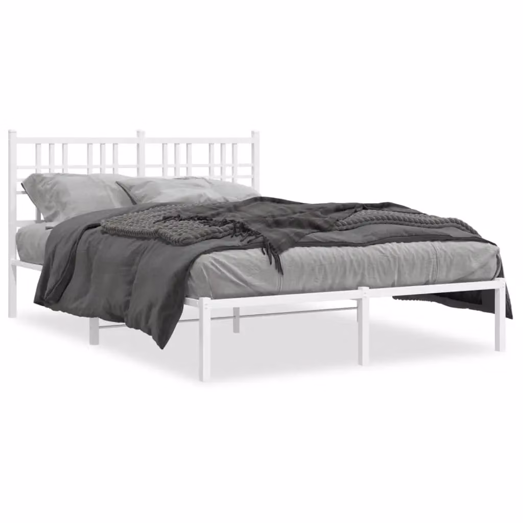 Berkfield Home Metal Bed Frame with Headboard, White, W/D/H: 120 x 190 cm – 2