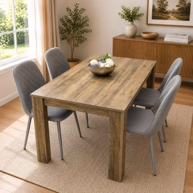 Kosy Koala Rustic Brown and White Rectangular Dining Table and Chair Set