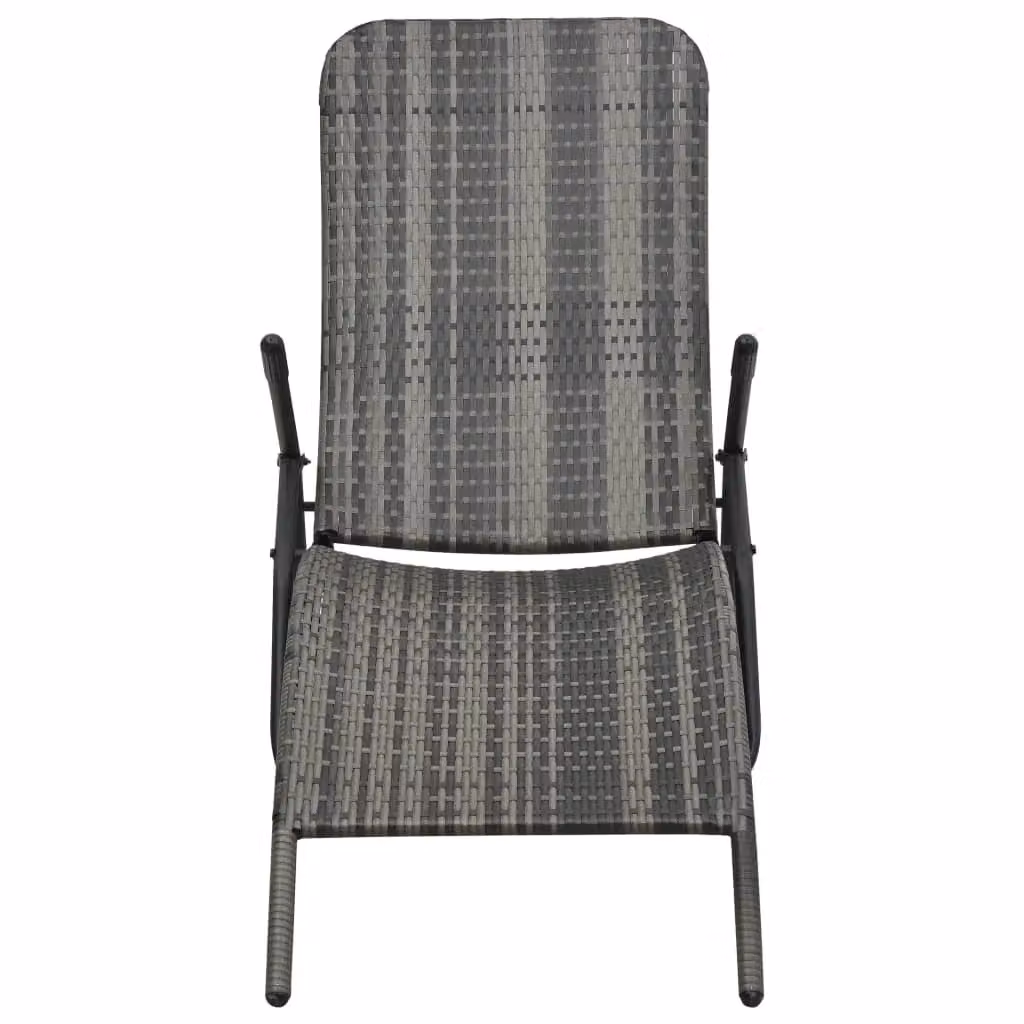 Berkfield Home Folding Sun Lounger in Grey Poly Rattan with Striped Fabric and Armrests – 2