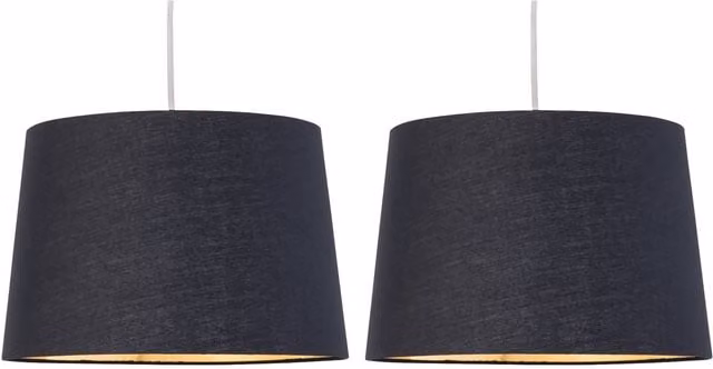 First Choice Lighting Zoey Set of 2 Cylinder Easy Fit Pendant Lamp Shades in Black and Gold