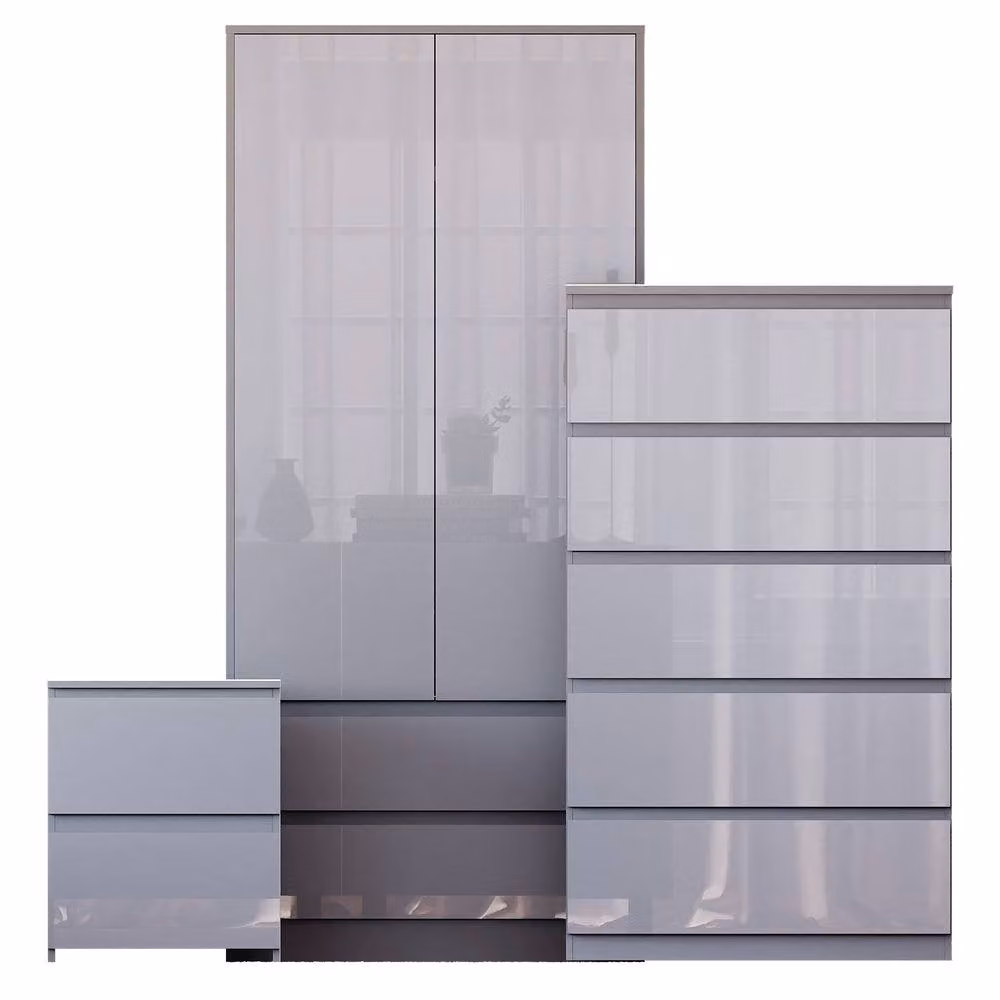 HD Designs Vida Designs Glinton 3 Piece Grey Glossy Modern Bedroom Set – 2