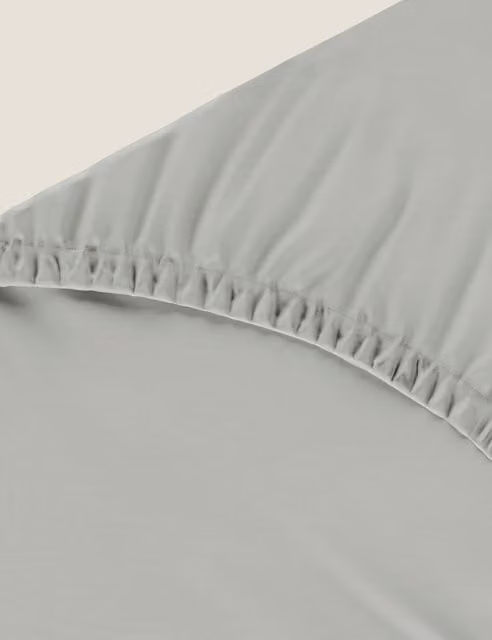 M&S Pure Cotton 300 Thread Count Fitted Sheet, Grey, W: 140 cm, L: 200 cm