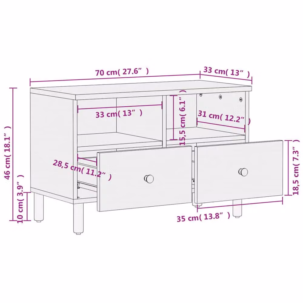Berkfield Home Black Mango Wood Industrial TV Cabinet W/D/H: 70 x 33 x 46 cm – 5