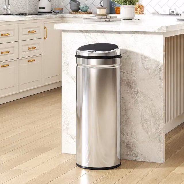 HOMCOM 50L Sensor Bin, Stainless Steel Fingerprint-Proof Kitchen Bin with Soft Close in Silver