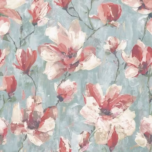 Grandeco Camilla Floral Botanical Oil Painting Textured Wallpaper in Petrol and Pink