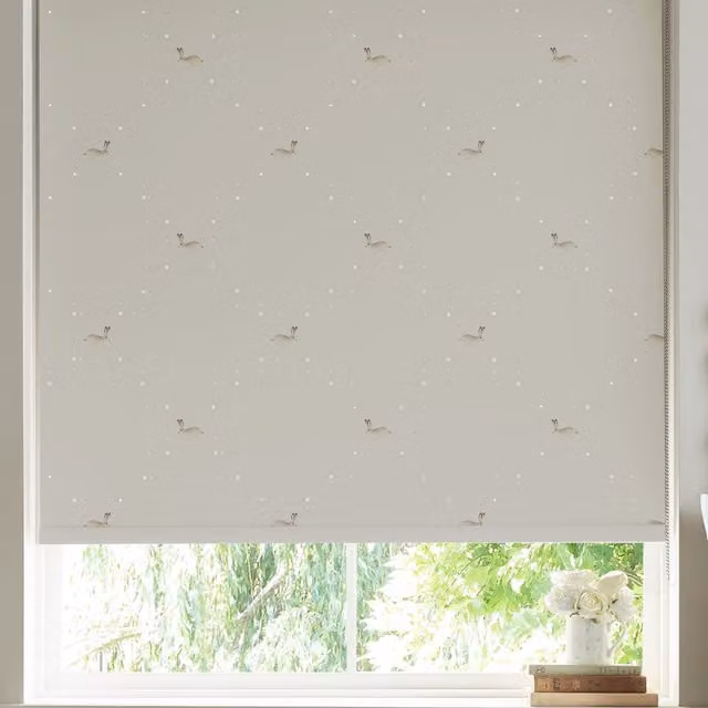 Sophie Allport Hare Made to Measure Linen Roller Blind in Beige and White