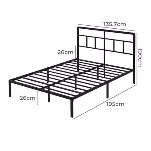 Levede Metal Double Bed Frame with Headboard in Black, W/D/H: 140 x 200 x 135 cm – 2