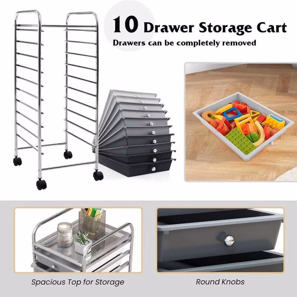 SPETLEK 10 Drawer Metal Storage Trolley Mobile Rolling Utility Organiser in Grey – 5