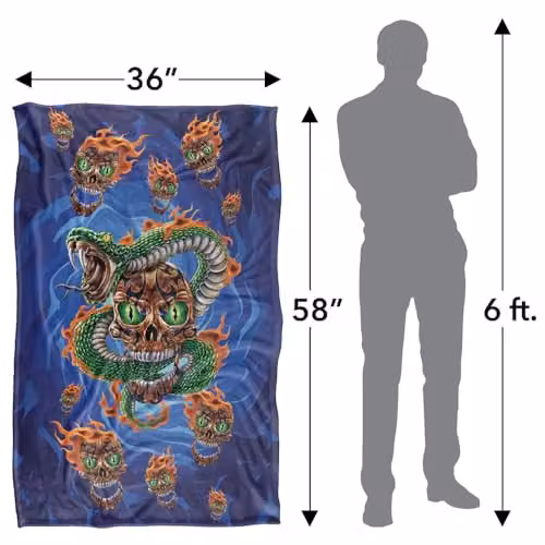 JQ Licensing James Piazza Flaming Snake Skull Super Soft Fleece Throw Blanket, Multicolour, W/D/H: 91 x 147 cm – 4