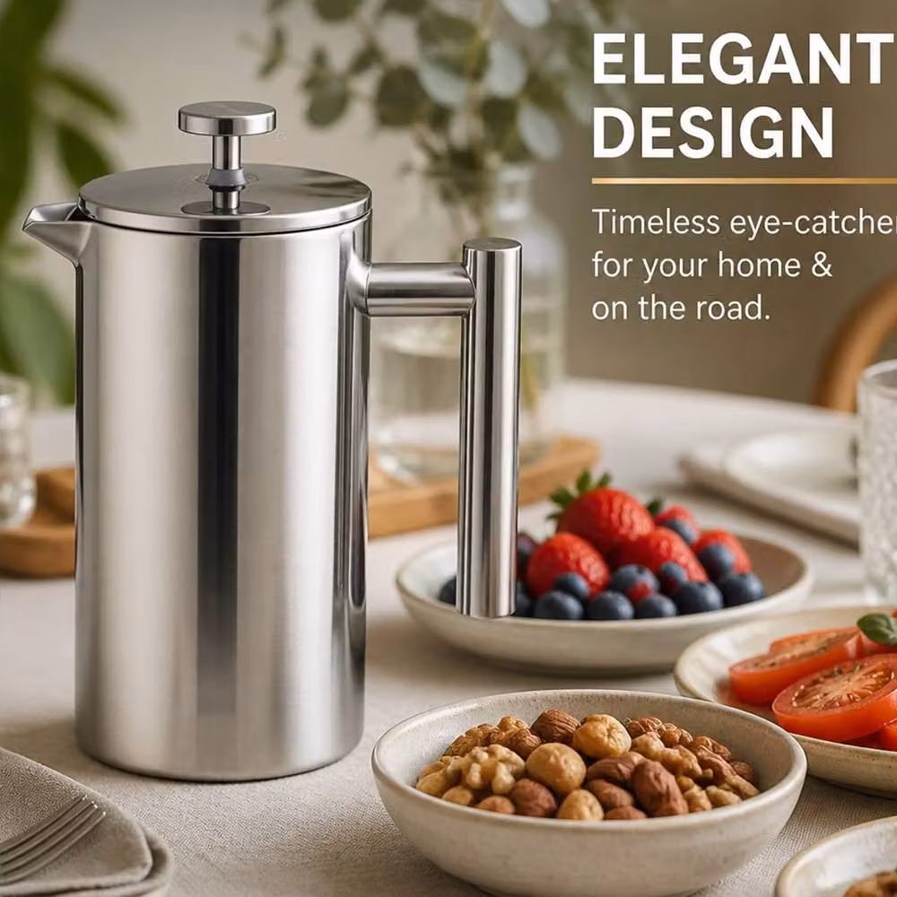 Crystals Stainless Steel French Press Coffee and Tea Maker, 600ml, Metallic Silver – 4