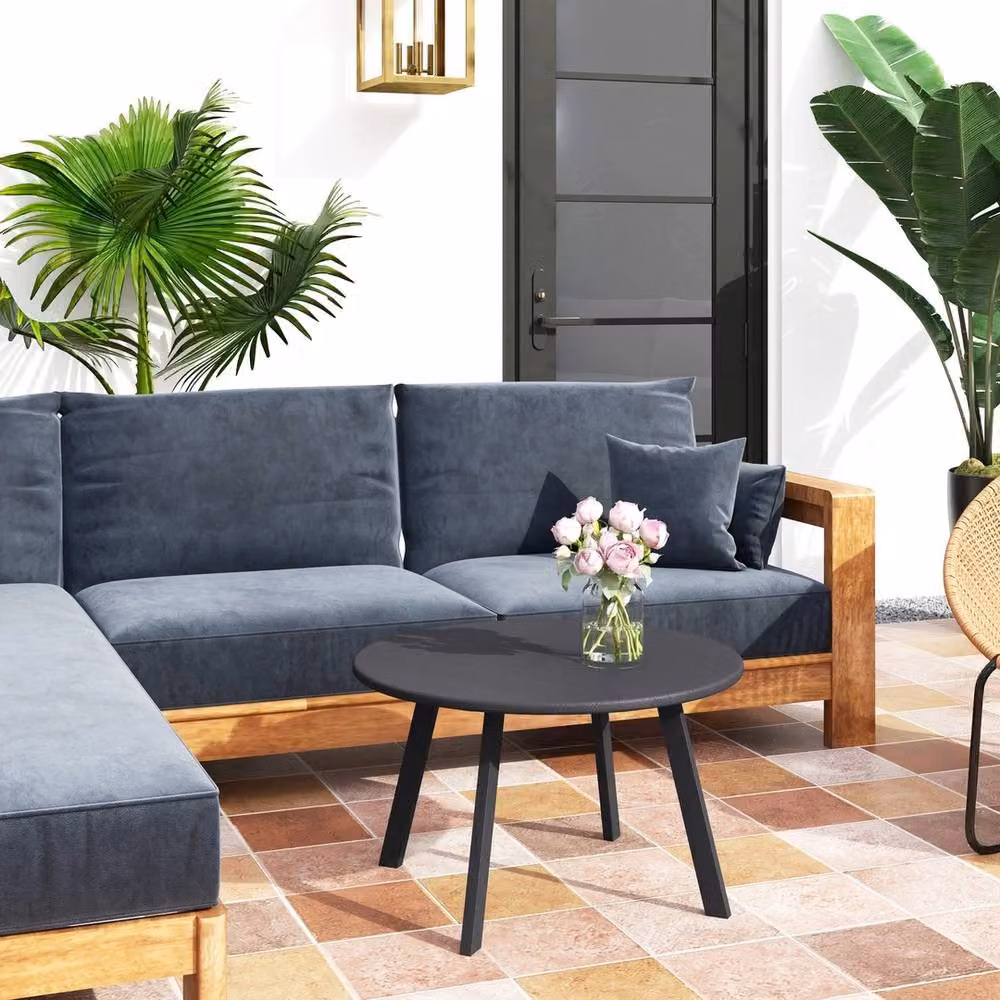 FORGEVIO Round Industrial Coffee Table in Black, Diameter: 70 cm, Height: 42 cm – 3