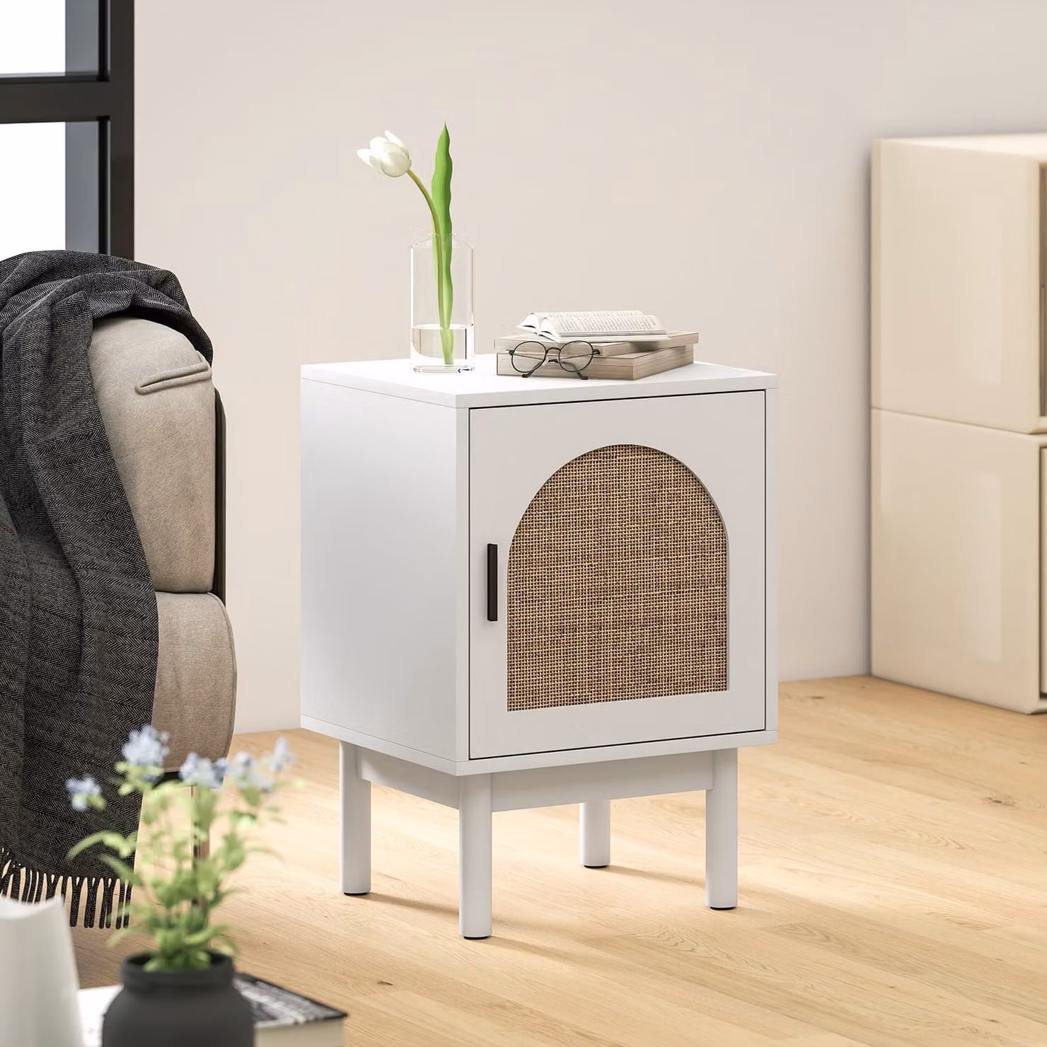 HOMCOM White Rattan and Wood Bedside Table for your Bedroom – 3