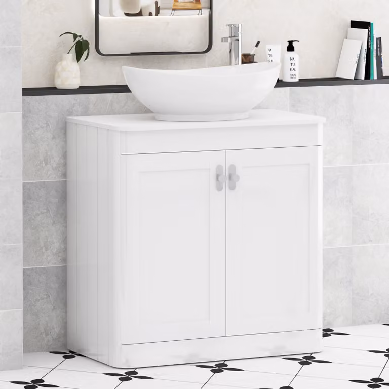 Royal Bathrooms Henley 800mm Gloss White Floor Standing 2 Door Vanity Unit with Amaze Basin and Chrome Knob