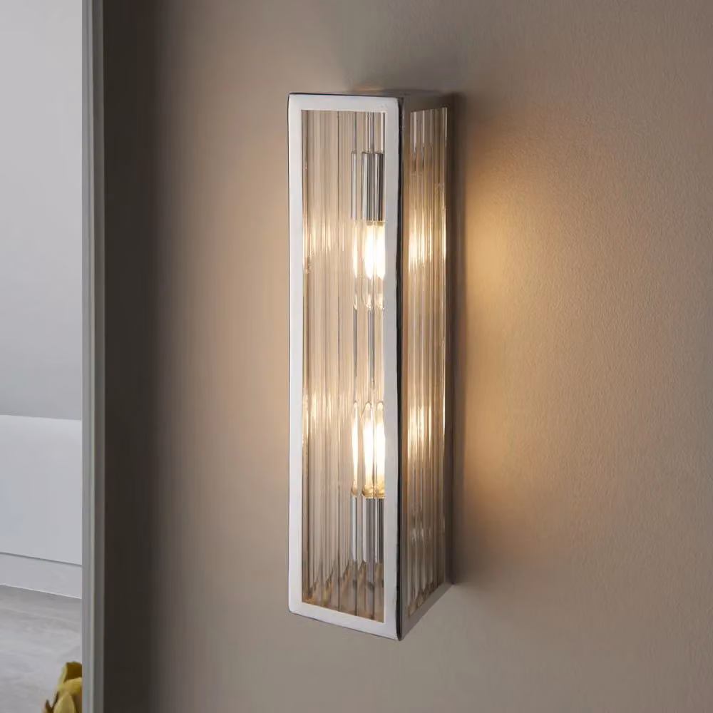 Loops Twin LED Bathroom Wall Light Fitting in Chrome with Transparent Glass Shades – 2