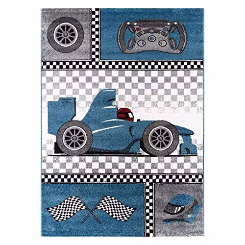 Bravich Blue Cars Kids Rug, W: 160 cm, D: 230 cm, Soft Anti-Allergic Polypropylene Play Mat for Bedrooms and Nurseries – 4