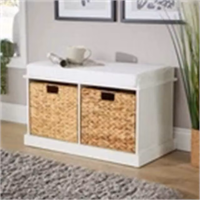 Nordara Scandinavian Style White Hallway Storage Bench with Rattan and MDF Details