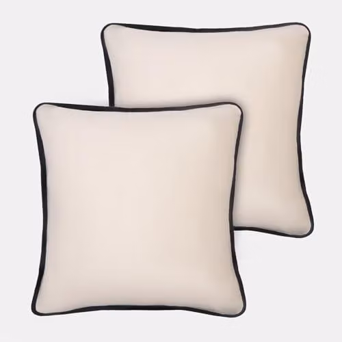 OHS Matte Velvet Piped Edge Cushion Covers, 2 Pack, Beige, W/D/H: 45 x 45 x 0 cm