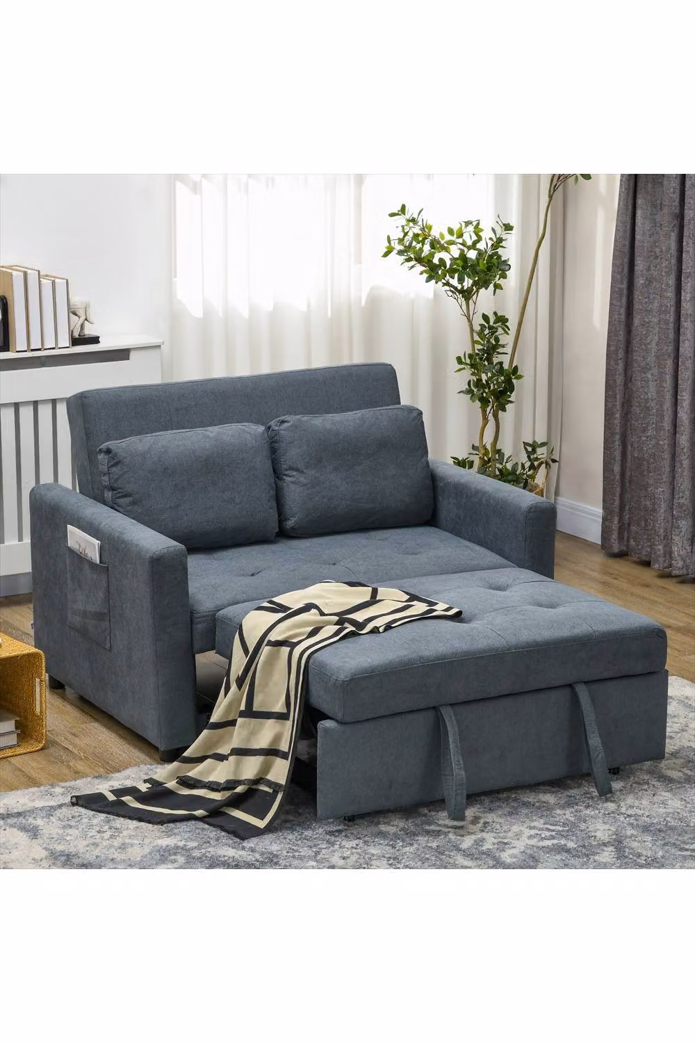 ERGOVEXA Charcoal Grey Loveseat Sofa Bed with Pull Out Drawer and Scatter Cushions – 3