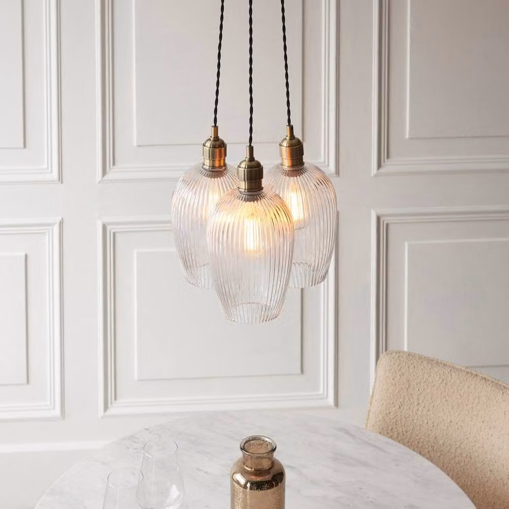 Netlighting Livorno Cluster Pendant Light in Gold and Brass with Transparent Ribbed Glass – 2
